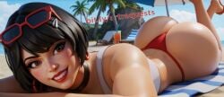 1girls ai_generated alternate_ass_size ass ass_focus bare_ass bare_back bare_legs bare_shoulders beach beach_towel beach_umbrella big_ass big_butt black_hair blue_sky blush brown_eyes bubble_ass bubble_butt butt_crack butt_focus choker cloud clouds commission crop_top earrings epic_games evie_(fortnite) eye_contact eyebrows eyelashes eyeliner feet feet_up female female_focus female_only fortnite fortnite:_battle_royale glasses_on_head hairclip happy happy_female hazel_eyes hi_res high_resolution highres hoop_earrings huge_ass huge_butt looking_at_viewer lying lying_on_stomach minekezhe ocean on_ground on_stomach outdoors outside palm_tree petite plump_ass red_clothing red_panties request round_ass round_butt sand sea seaside self_upload short_hair slim_waist smile smiling_at_viewer solo solo_female solo_focus sunglasses sunglasses_on_head sunlight tank_top teeth teeth_showing watermark wedgie white_clothing white_topwear wide_hips widescreen