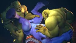 3d anal anal_sex animated balls bara big_muscles big_penis draenei erection gay green_penis green_skin male_draenei male_only muscles mystery-grizzly orc penis purple_penis purple_skin threesome video world_of_warcraft