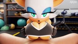 1boy 1girls ajkj anthro anthrofied big_breasts blowjob ceraferis evilaudio eyeshadow fellatio gym makeup oral oral_penetration oral_sex paizufella paizuri paizuri_under_clothes penis penis_between_breasts rouge_the_bat sega sonic_(series) tagme unseen_male_face video