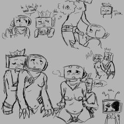 chubby_female dandy's_world dinosaur_tail grabbing_another's_breast grabbing_breasts grabbing_from_behind lesbian_sex licking_strap-on roblox roblox_game shelly_(dandy's_world) strap-on tisha_(dandy's_world) vee_(dandy's_world)