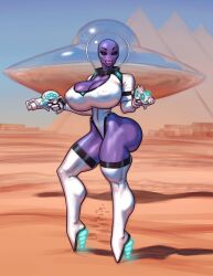 1girls 2d 2d_(artwork) alien alien_girl big_ass big_breasts bimbo bimbo_body bimbo_lips breasts cizi cleavage female high_heels nipple_bulge nipples original original_character pyramid solo space spacesuit theofficialpit thick_thighs ufo wide_hips