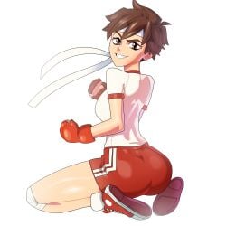 brown_eyes brown_hair clothed female grin headband light-skinned_female medium_breasts minicop2001 sakura_kasugano short_hair slender_body street_fighter tagme tomboy young_female