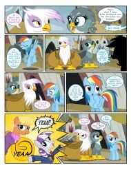 badge confused english_text female flashequestria gabby_(mlp) gilda_(mlp) griffonstone large_belly ms._harshwhinny_(mlp) my_little_pony pregnant rainbow_dash_(mlp) text twilight_velvet_(mlp) yeaa_(comic)