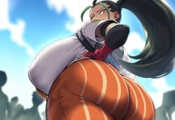 ai_generated ass back dark-skinned_female dark_skin female huge_ass large_breasts latina looking_at_viewer mullon nemona_(pokemon) novelai pokemon pokemon_sv school_uniform schoolgirl top_heavy