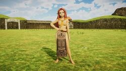 3d barefoot blue_eyes candyhead clothing feet female highres malon nintendo ocarina_of_time red_hair the_legend_of_zelda topless