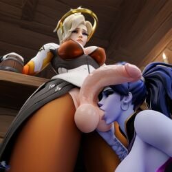 3d ai_generated balls big_balls big_penis futanari hung_futa intersex mercy overwatch overwatch_2 penis widowmaker