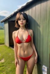 ai_generated bikini black_hair blurry_background brown_eyes celebrity jenna_ortega looking_at_viewer photorealistic realistic seaart.ai