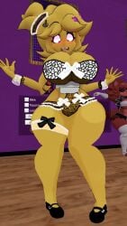 cally3d chica_(cally3d) chica_(fnaf) chiku cosplay cryptiacurves embarrassed fexa five_nights_at_freddy&#039;s foxy_(cally3d) foxy_(fnaf) fredina&#039;s_nightclub maid pose vrchat