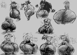 ass ass_built_separately ass_focus banillansfw big_ass black_raisin_cookie bottom_heavy chili_pepper_cookie chocolate_bonbon_cookie cookie cookie_run devsisters dialogue english_text food_creature food_humanoid gigantic_ass huge_ass monochrome orange_cookie parfait_cookie rye_cookie sea_fairy_cookie shining_glitter_cookie sketch squatting text timekeeper_cookie