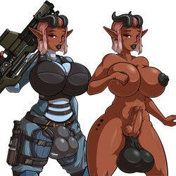 1futa adjatha areolae balls big_breasts breasts bulge dark-skinned_futanari dark_skin dickgirl erection full-package_futanari fully_sheathed futa_only futanari horns huge_balls huge_testicles intersex large_breasts looking_at_viewer nipples penis penis_under_clothes pointy_ears sheath sheath_outline solo_futa testicles trials_in_tainted_space