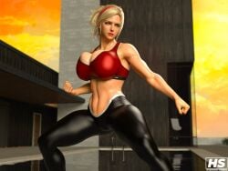 1girls 3d ass big_ass big_breasts blonde_hair breasts female female_only hagiwara_studio headband hi_res high_resolution highres lidia_sobieska namco ponytail prime_minister solo sports_bra sportswear tagme tekken tekken_8 thick_thighs tights