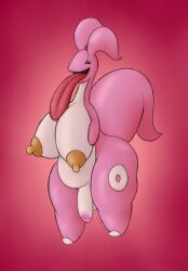 anthro big_breasts black_eyes breasts fusion generation_1_pokemon generation_6_pokemon genitals goodra gynomorph hi_res huge_breasts intersex jovi_cap lickitung long_tongue nintendo nipples penis pink_body pokemon pokemon_(species) pokemon_fusion solo tail tongue yellow_nipples