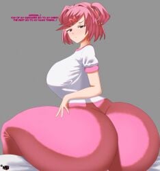 1female 1girls artist_name doki_doki_literature_club english_text female hyper_thighs massive_thighs mewmaster93 natsuki_(doki_doki_literature_club) sole_female tagme text thunder_thighs twitter_link