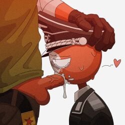 belt_buckle belt_unbuckled clothed_blowjob cock cock_sucking consensual countryhumans crying cum cum_in_mouth cumdrip dick_sucking gay_sex green_shirt hand_on_head heart male_only nazi_germany_(countryhumans) nazi_uniform octodyer soviet_union_(countryhumans) sweat tears