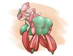 1girls 2017 antennae anthro areola arthropod ass big_breasts big_butt big_eyes biped black_eyes breasts female flora_fauna green_body green_skin hi_res huge_breasts insect insect_wings looking_at_viewer looking_back lurantis mantis metachoke multicolored_body nintendo noseless pink_body pink_stripes plant pokémon_(species) pokémorph pokemon pokemon_sm presenting presenting_pussy pussy red_body red_sclera shaded simple_background slit_pupils solo striped_body stripes thick_thighs video_games white_body wings