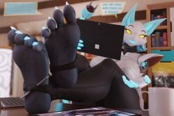 3d barefoot black_body blue_body blue_toenails chutos_(artist) deltarune feet foot_fetish fur furry soles tasque_manager_(deltarune) toenails toes