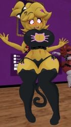 cally3d cat_lingerie chica_(cally3d) chica_(fnaf) chiku cosplay cryptiacurves embarrassed fexa five_nights_at_freddy's foxy_(cally3d) foxy_(fnaf) fredina's_nightclub pose