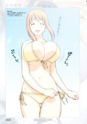 1girls 2010 big_breasts bikini breasts female hanamaru_kindergarten happy japanese_text magaki_ryouta nanako_yamamoto only_female smile swimsuit text