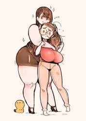 begi black_hair glasses hedda huge_breasts hugging hugging_from_behind polocom thick_thighs