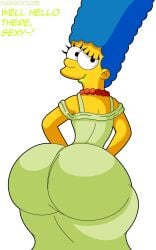 20th_century_fox 20th_century_studios bubble_butt green_dress habbodude hair_blue looking_ass looking_back marge_simpson milf the_simpsons