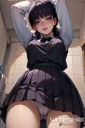 1female 1females 1girls 1woman ai_generated arms_up artist_name black_hair blue_eyes breasts cameltoe chainsaw_man dress female futarush gray_eyes large_breasts long_hair looking_at_viewer looking_down looking_down_at_viewer medium_breasts mitaka_asa panties patreon patreon_username pov skirt sultryspark teasing under_skirt under_skirt_view underwear upskirt white_panties yoru_(chainsaw_man)