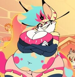 bbw big_breasts breasts cleavage edit helluva_boss huge_breasts mad_n_evil overweight queen_bee-lzebub_(helluva_boss) screenshot_edit tagme thick_thighs wide_hips