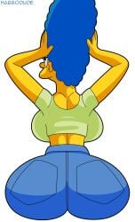 20th_century_fox 20th_century_studios breasts bubble_butt fat_ass female female_only habbodude hair_blue looking_ass looking_back marge_simpson milf the_simpsons white_background yellow_skin