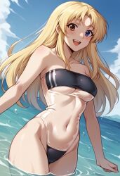 ai_generated blonde_hair blue_eyes blush breasts brown_eyes cleavage female female_focus female_only great_teacher_onizuka gris_swimsuit kanzaki_urumi long_hair swimming swimsuit thighs underboob water