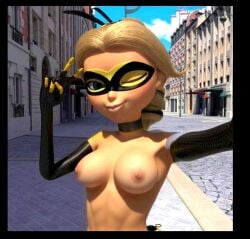 1girls ai_generated big_breasts blonde_hair breasts chloe_bourgeois edit edited eye_mask female female_only masked miraculous:_tales_of_ladybug_and_cat_noir miraculous_ladybug naked naked_female nipples peace_sign perfect_tits public queen_bee_(character) selfie solo superheroine unknown_artist v_sign wink winking winking_at_viewer