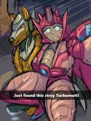 canine caption elita_one honooafterdark selfie transformers weirdwolf_(transformers)