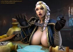 1girls big_breasts bimbo bimbo_body bimbo_lip bimbo_lips blonde_hair blonde_hair blue_eyes breasts busty curvy curvy_body curvy_female curvy_figure dreamswarart female female female_only huge_breasts human jaina_proudmoore nipple_piercing nipples nipples_visible_through_clothing open_mouth pale-skinned_female pale_skin pose posing shirt shirt_open solo topless warcraft world_of_warcraft wow