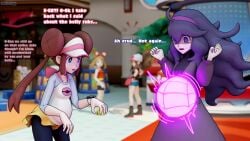 2girls 3d belly big_belly blender blender_(software) blender_cycles blue_eyes bow brown_hair character_in_background dialogue dress effects emphasis_lines eye_twitch female female_only game_freak glowing glowing_belly hair hair_between_eyes hair_bun hairband hat hex_maniac hi_res hilda_(pokemon) inkloving long_hair long_sleeves looking_at_another looking_down may_(pokemon) may_(pokemon_oras) nail_polish nails open_mouth painted_nails pokemon pokemon_bw pokemon_masters pokemon_xy pregnant pregnant_belly pregnant_female purple_eyes purple_hair rosa_(pokemon) shirt shocked shocked_expression skirt swirly_eyes watch watermark