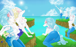 2018 5_fingers 6girls alternate_color anthro areolae armpits arms_up back big_ass blonde_hair blue_eyes blue_fur blue_hair breasts cloud day eyelashes eyeshadow feet female food fruit grass hair hamili lips lipstick long_hair long_nails looking_at_viewer looking_back makeup mammal marine multiple_girls nail_polish nintendo nipples nude ocean open_mouth outdoors pink_nipples pink_nose pinniped pokémon_(species) pokemon pokemon_sm pokemorph ponytail primarina pussy rock sea shiny_pokemon sideboob sitting sky smile standing starfish stone stretching sun sunlight thick_thighs video_games water white_fur white_skin wide_hips