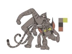 anthro arachnid arthropod breasts brown_body brown_fur domestic_cat felid feline felis female flexible fur hybrid looking_at_viewer low_res mammal multi_arm multi_breast multi_eye multi_limb multi_tail nipples orange_nipples reakuthecrate solo spider tail yellow_eyes