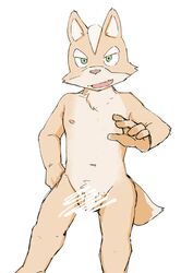 anthro balls canine censored fox fox_mccloud humanoid_penis looking_at_viewer male male_only mammal navel nintendo nude penis shinki_k simple_background solo star_fox video_games white_background