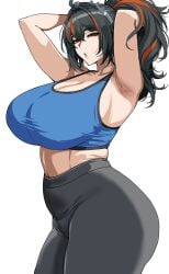 1girls ass black_hair breasts dat_ass drogod_(artist) female hips huge_ass large_breasts light-skinned_female light_skin long_hair ponytail sports_bra sportswear thick_thighs thighs wide_hips zenless_zone_zero zhu_yuan