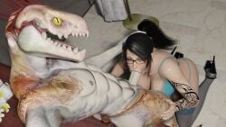 abs alien animated bathroom big_breasts big_penis black_hair blowjob commission crossover female filming gamingarzia glasses halo_(series) high_heels ibie'shan kig-yar lingerie looking_at_viewer looking_pleasured male metroid on_knees oral phone_view samus_aran sound tagme tattoo top_view video