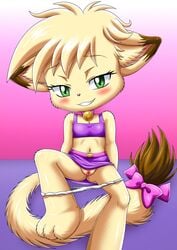 annie_(little_tails) anthro bbmbbf blush feline female furry green_eyes inviting little_tails looking_at_viewer palcomix panties panty_pull presenting pussy smile