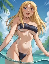 ai_generated blonde_hair blue_eyes blush breasts brown_eyes cleavage female female_focus female_only great_teacher_onizuka gris_swimsuit kanzaki_urumi long_hair swimming swimsuit thighs water