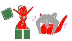 1boy 1girls box christmas digital_drawing_(artwork) digital_media_(artwork) faceless_female female harvestman_here long_hair mating_press naked_ribbon pictogirls_(harvestman) pictogram red_(harvestman) ribbon santa_hat sex simple_background stick_figure stickman white_background