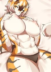 1girls aspirindabaitu big_breasts breasts cleavage feline female furry huge_breasts nipples thick_thighs tiger tiger_girl wide_hips