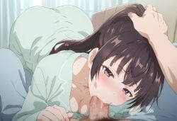 ai_generated big_breasts blowjob brown_hair deep_blowjob deepthroat faceless_male forced_oral huge_cock kuze_masachika long_hair nude_female open_mouth oral oral_sex pajamas penis_on_face ponytail pov purple_eyes rough_oral sucking_penis suou_yuki tagme tokidoki_bosotto_russian_de_dereru_tonari_no_alya-san xs_torns