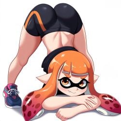 1girl 1girls 2024 2024s ai_generated ass ass_up bike_shorts black_shirt black_short_shorts black_shorts blush butt butt_up clothed clothing ewwwww_ai eyebrows fang fang_out fangs female female_focus female_only fingers footwear hair inkling inkling_girl inkling_player_character jack-o'_challenge jack-o_pose kaori_(splatoon) looking_at_viewer matching_hair/eyes nintendo novel_ai novelai orange_eyebrows orange_eyes orange_hair orange_hair_female pointy_ears see-through_shorts shirt shoes short_shorts shorts simple_background solo solo_female solo_focus splatoon splatoon_(series) stable_diffusion t-shirt teeth tentacle_hair thick thick_ass thick_butt tight_clothing tight_shorts video_game_character video_games white_background