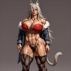 ai_generated cat_ears cat_tail catgirl dark-skinned_female ghislaine_dedoldia muscle_girl muscular muscular_female queen stable_diffusion stockings