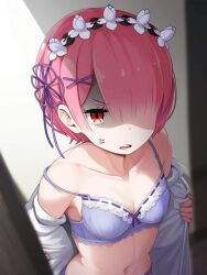 anger_vein bra looking_at_viewer pink_eyes pink_hair ram_(re:zero) re:zero_kara_hajimeru_isekai_seikatsu undressing