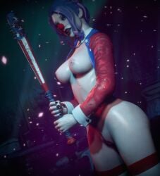 1female 3d 3d_(artwork) arm_tattoo baseball_bat big_breasts black_nails blue_eyebrows blue_hair bow bowtie breasts breasts_out clown clown_costume clown_girl clown_makeup clown_nose corset cuffs female female_focus female_only hard_nipples kneeling landing_strip lipstick makeup nipples nopixel oiled_body oily perky_breasts perky_nipples pink_pussy posing_with_weapon pubic_hair pussy pussy_peek seductive seductive_look sexually_suggestive socks solo solo_female solo_focus sooty_gamwich space_buns tattoos thick_legs thick_thighs thigh_highs tits_out tongue