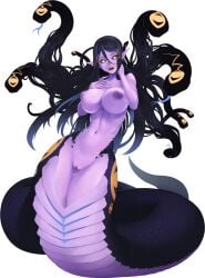 1girls areolae belly belly_button big_breasts breasts fangs female female_focus female_only fully_nude game_cg glowing_eyes iabel_(monster_girl_dreams) monster_girl monster_girl_dreams navel nipples nude nude_female purple_body pussy snake_girl snake_hair solo tagme tail vagina