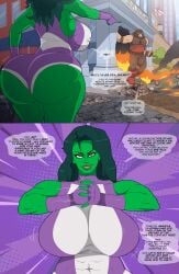 1boy 1girls big_ass big_breasts contingency female green_skin green_skinned_female huge_ass huge_breasts jennifer_walters juggernaut light-skinned_male male marvel she-hulk