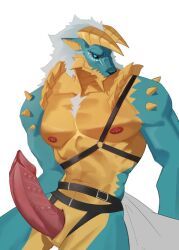 animal_genitalia capcom chenxi digital_drawing_(artwork) digital_media_(artwork) erection fanged_wyvern genital_slit genitals horn male male_only monster_hunter nipples pecs simple_background solo solo_male white_background zinogre