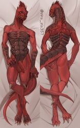 anthro anus ass balls black_body black_scales butt_grab claws crossed_ankles dakimakura dakimakura_design divinity:_original_sin_2 divinity_(series) flaccid foreskin genitals hand_on_butt hi_res humanoid_genitalia humanoid_penis lizard_(divinity) lizardman lying male mina-mortem multiple_images nude on_back on_front partially_retracted_foreskin penis presenting presenting_anus red_body red_scales reptile ripa_ria357 scales scalie solo tail teeth the_red_prince yellow_eyes